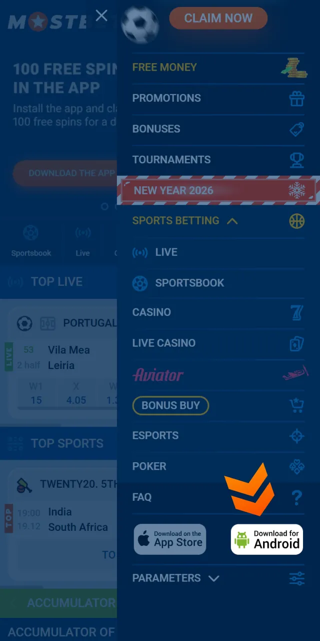 Click the download button to get the official Mostbet APK file.