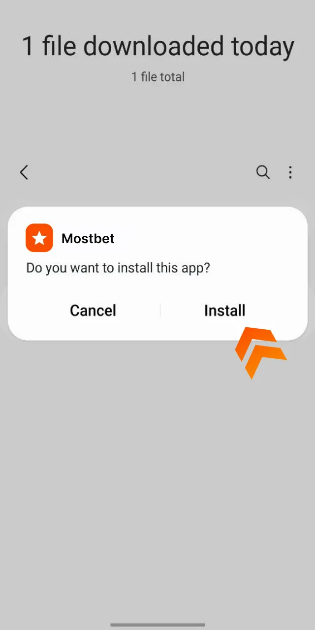 Complete the installation of the official Mostbet app on your device.