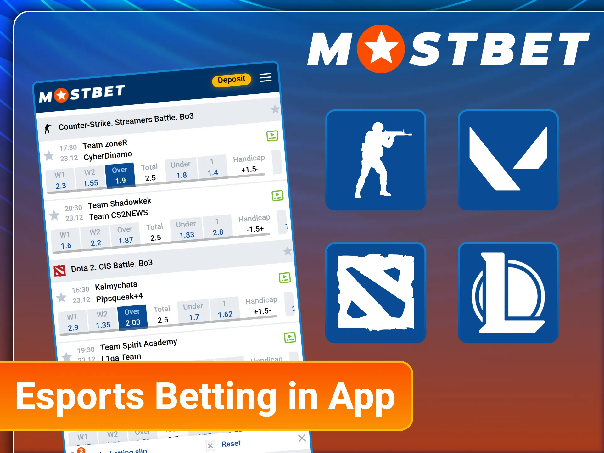 Bet on professional esports tournaments through the official Mostbet mobile app.