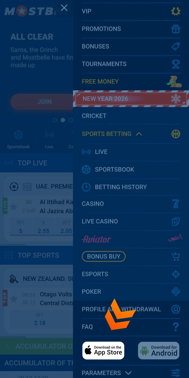 Tap the button to download Mostbet app for iOS.