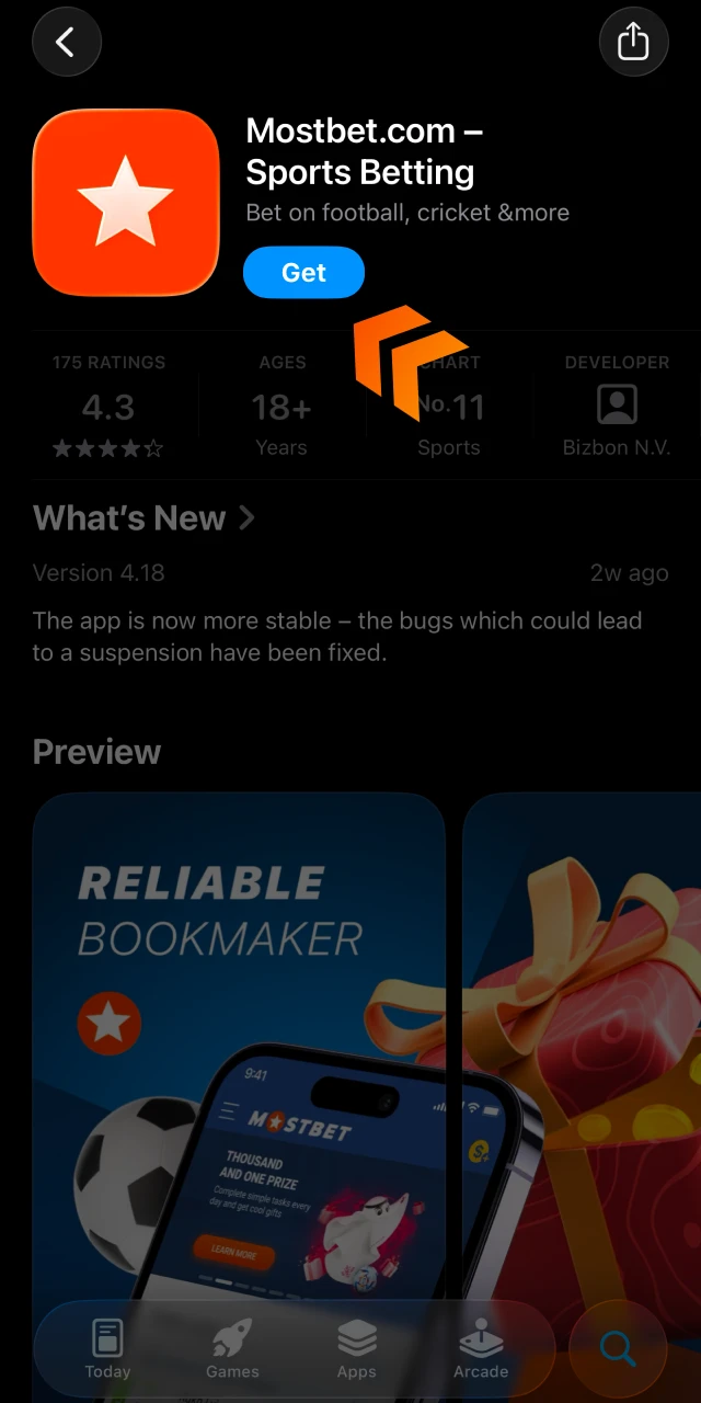 Start the installation process of Mostbet app.