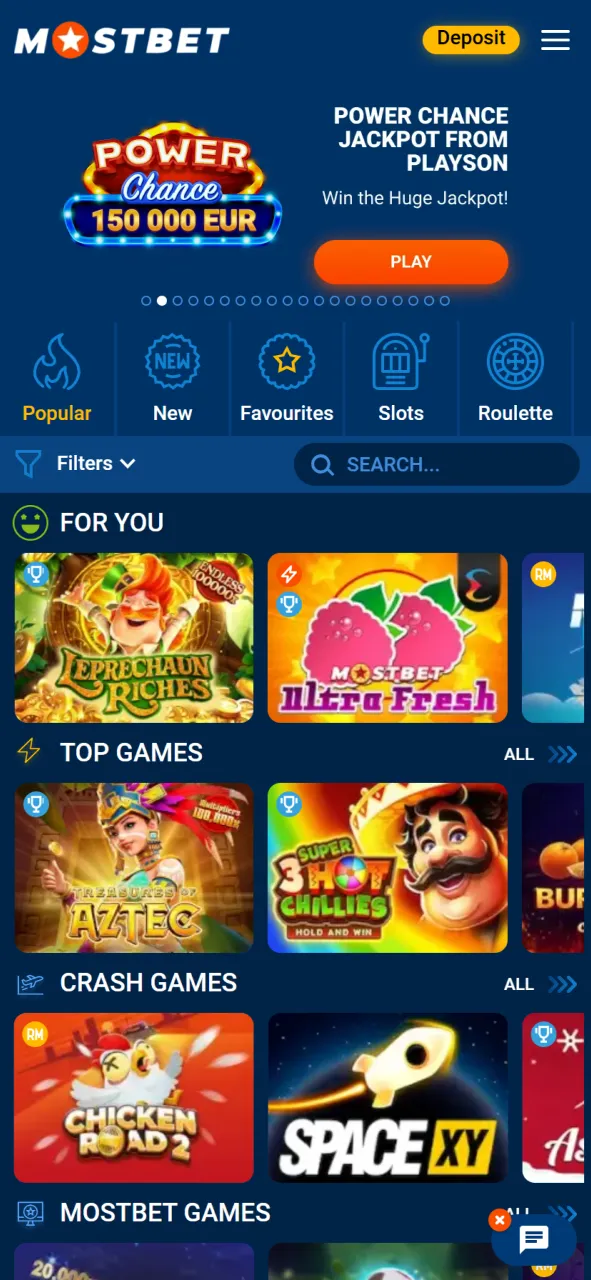 Play popular slots and table games in the official Mostbet app.