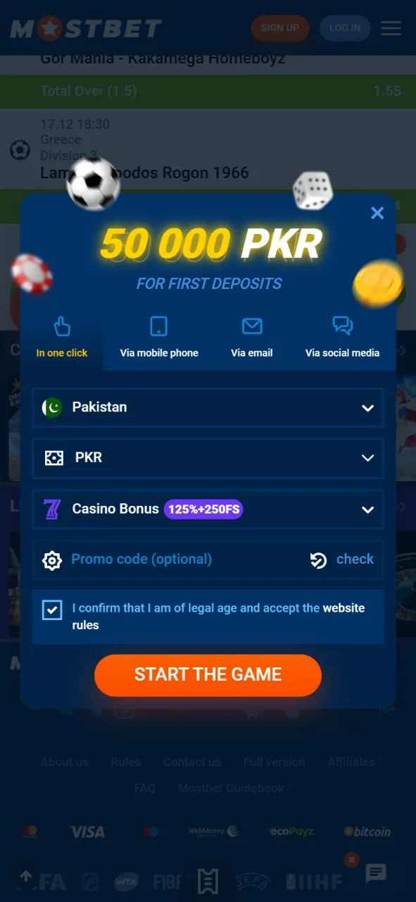 Fill out the registration form in the official Mostbet mobile app.