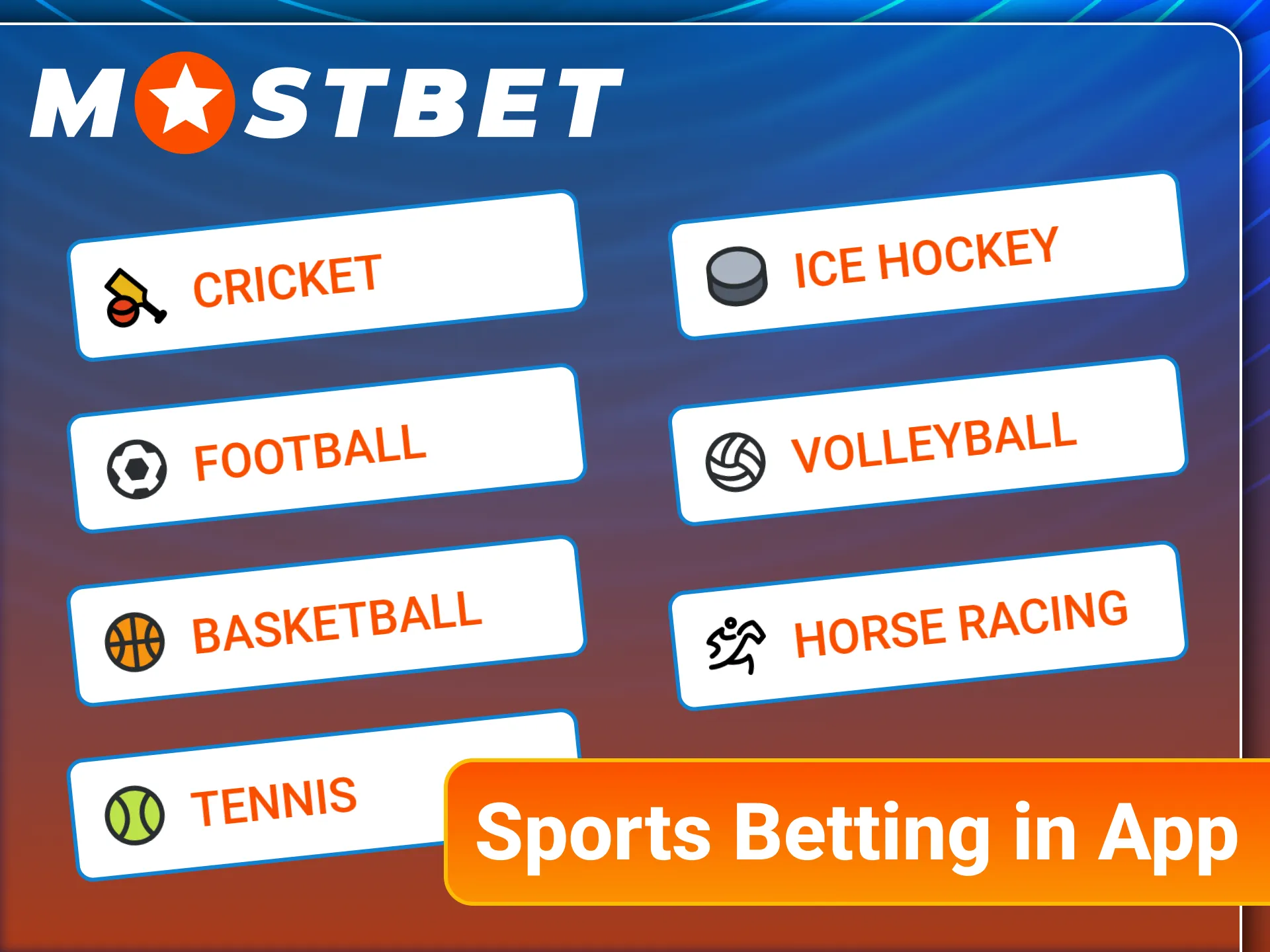 Access all major sports betting markets in the official Mostbet app.