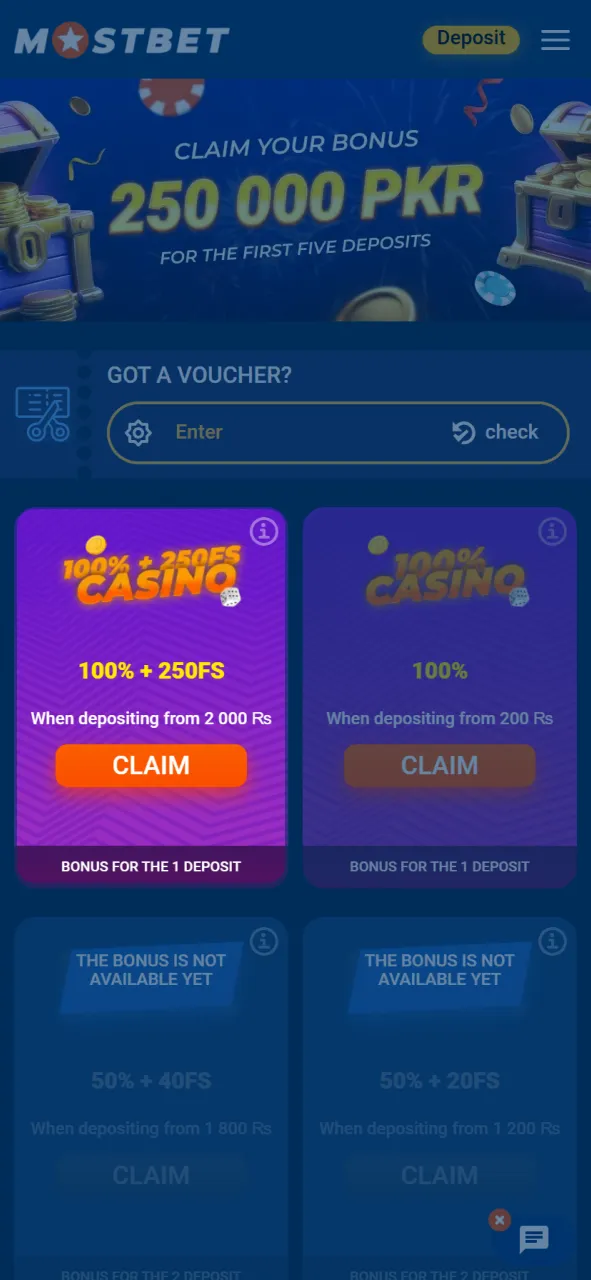 Choose your preferred promotion from the list on the official Mostbet.