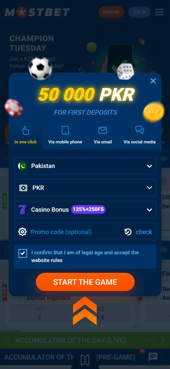 Click Sign Up at Mostbet and complete the registration form.