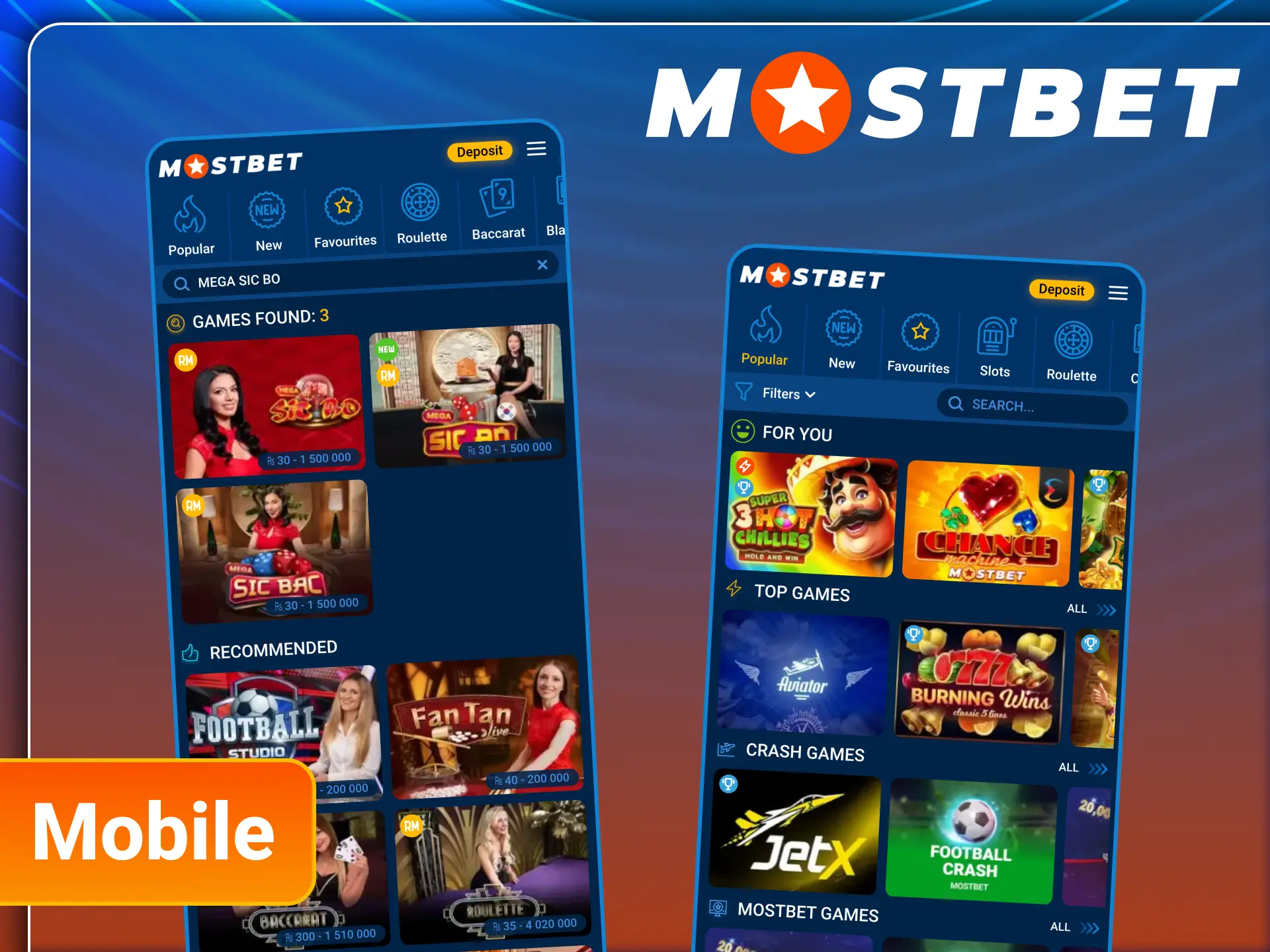 Access every casino game via Mostbet mobile application.