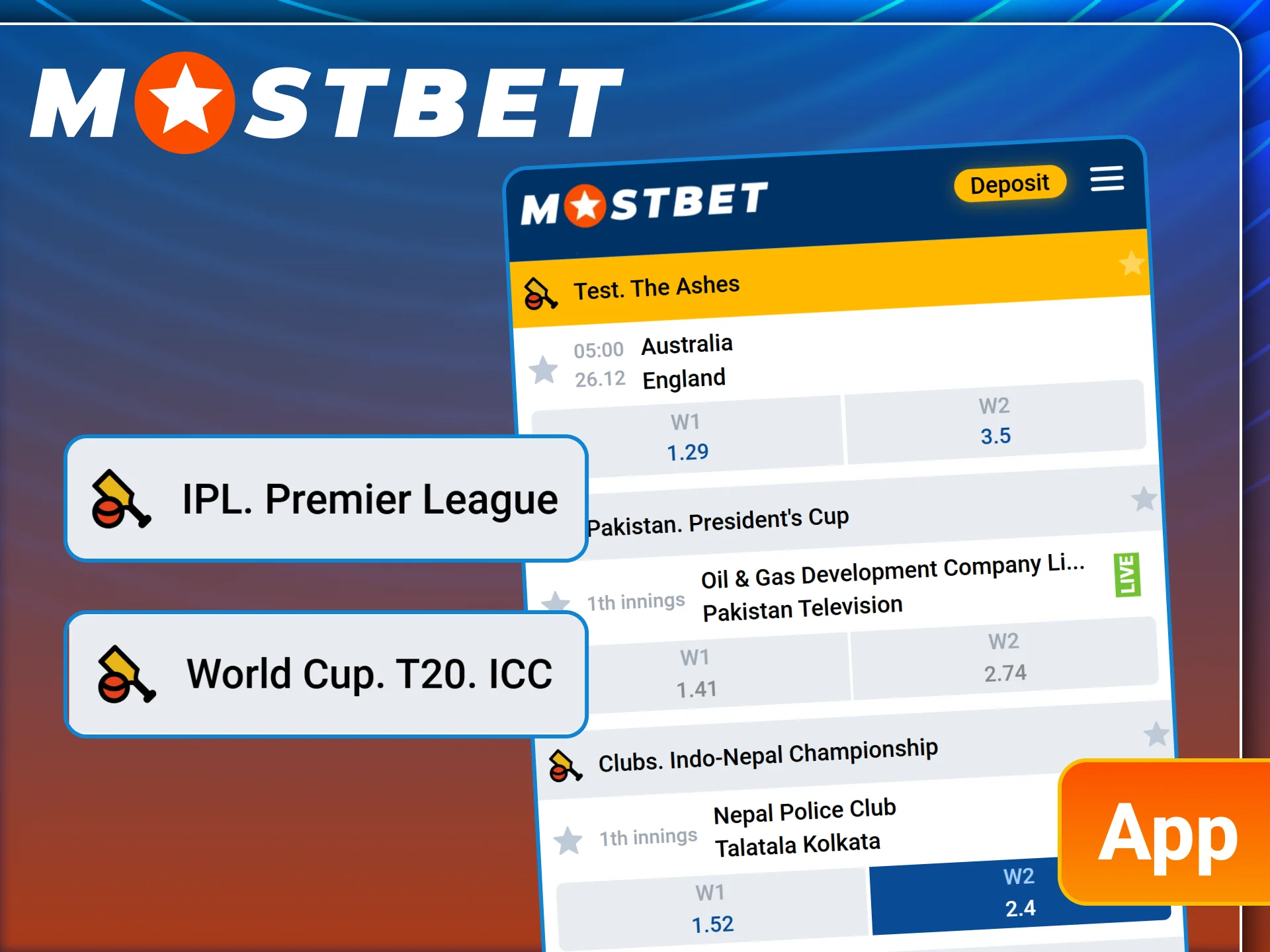Download the Mostbet app and bet on cricket anytime.