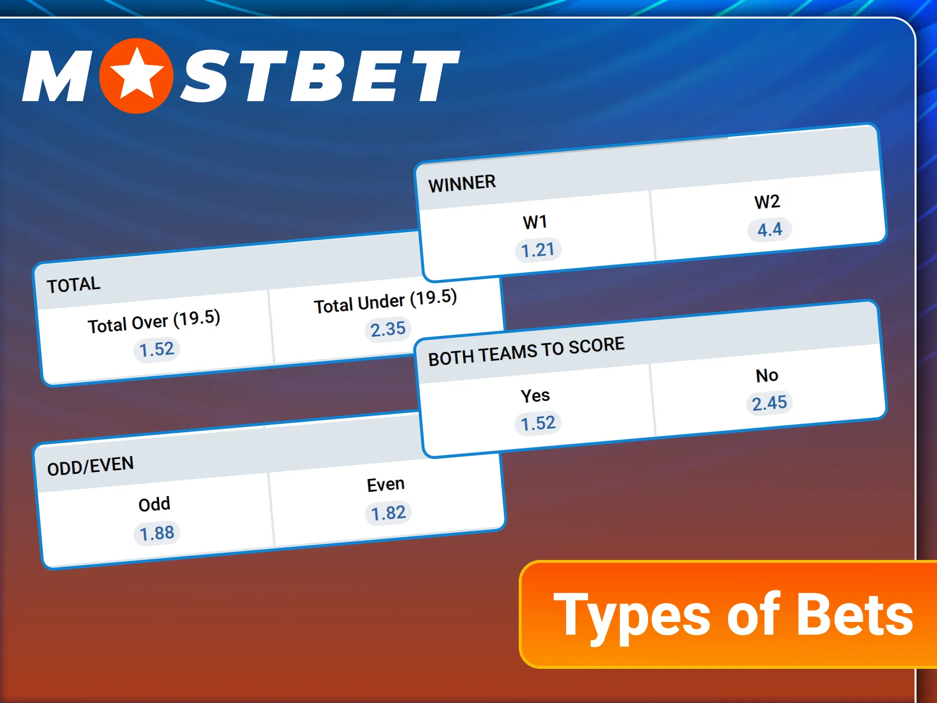 Choose from various sports betting markets on the official Mostbet platform.