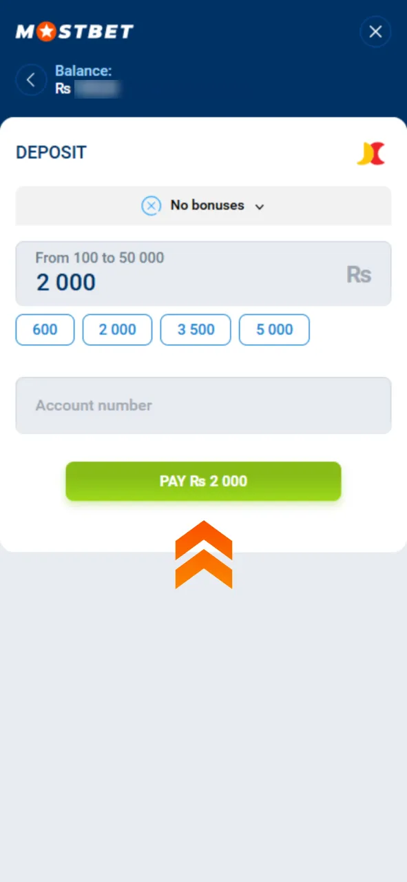 Enter the amount and confirm your transaction at Mostbet online casino.