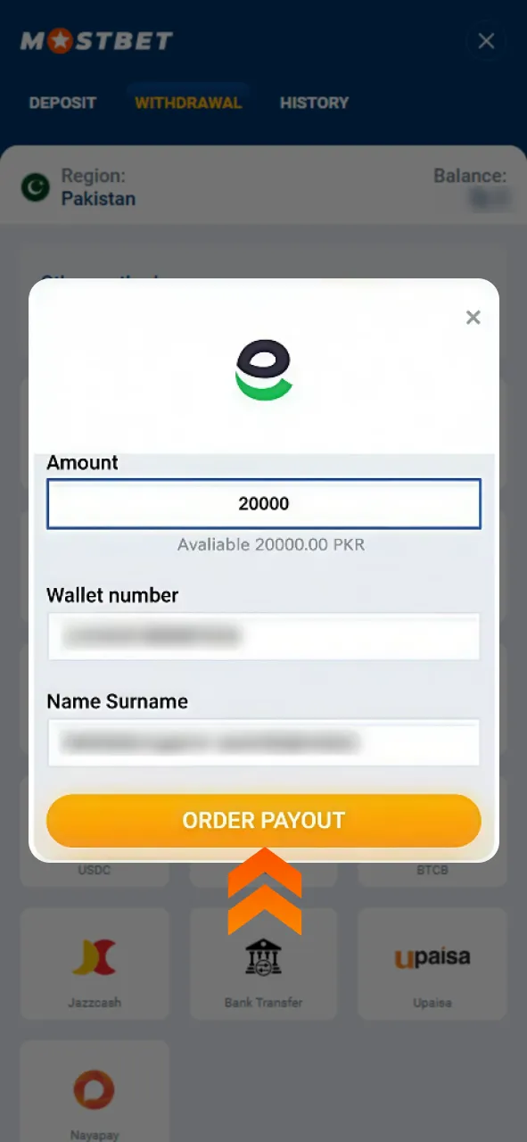 Verify your data and confirm the withdrawal on official Mostbet.
