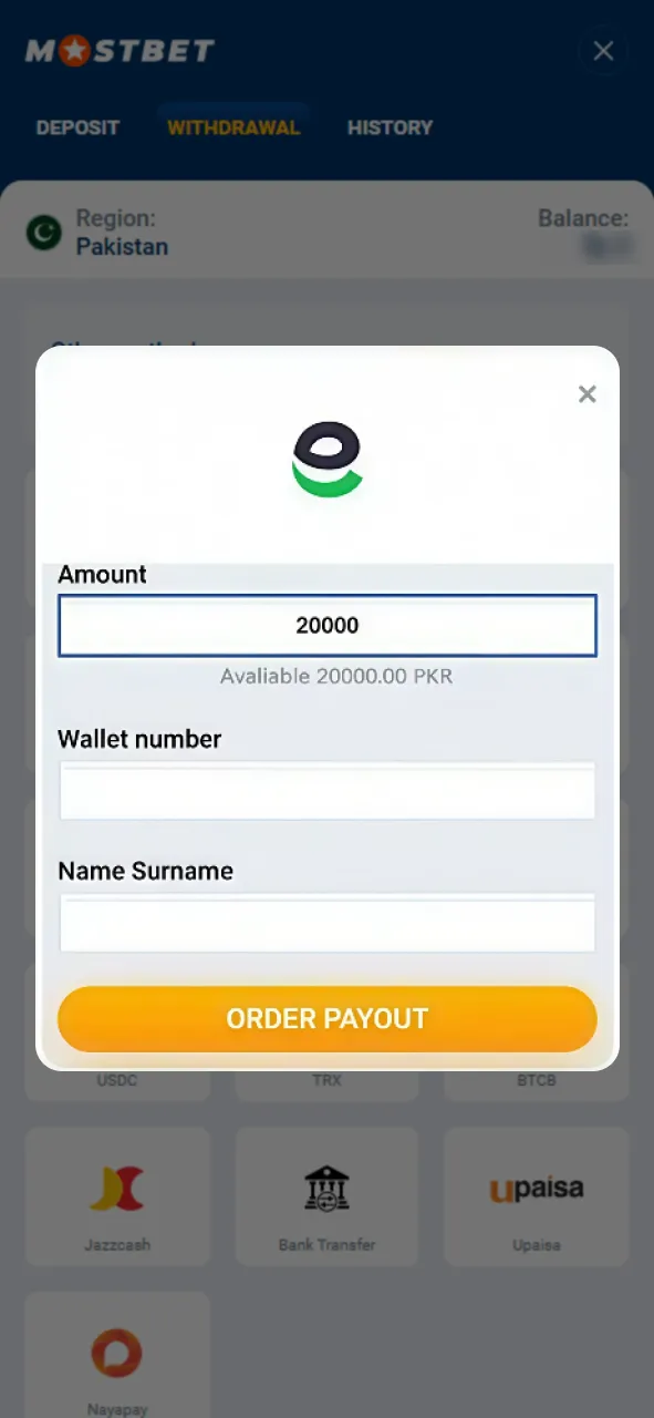 Provide your payment details for secure withdrawals at Mostbet Pakistan.