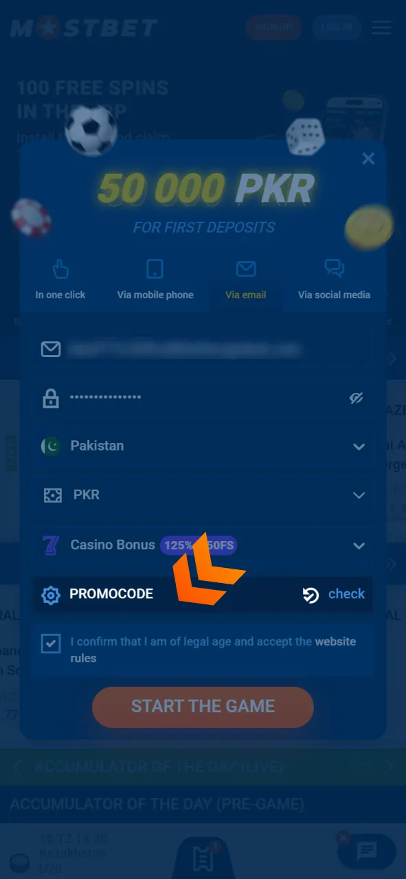 Apply your exclusive promo code during registration on the official Mostbet.