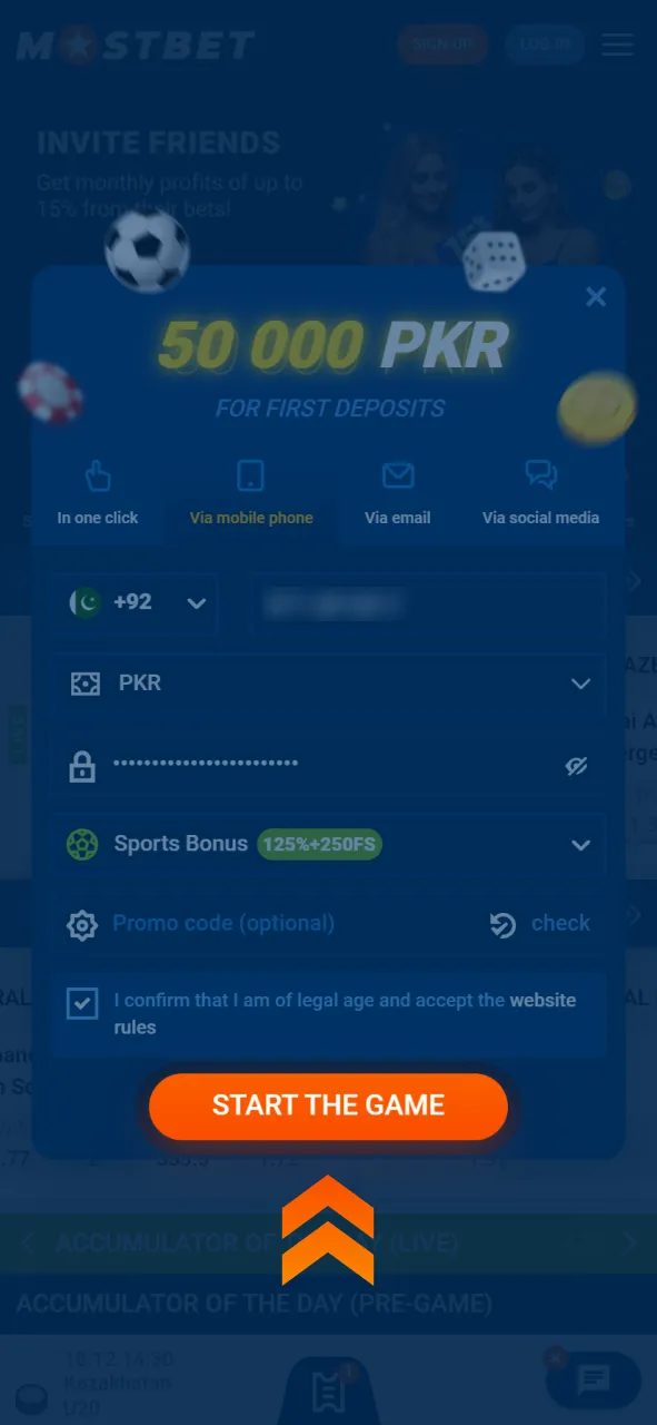 Complete the registration process to access the official Mostbet gaming account.