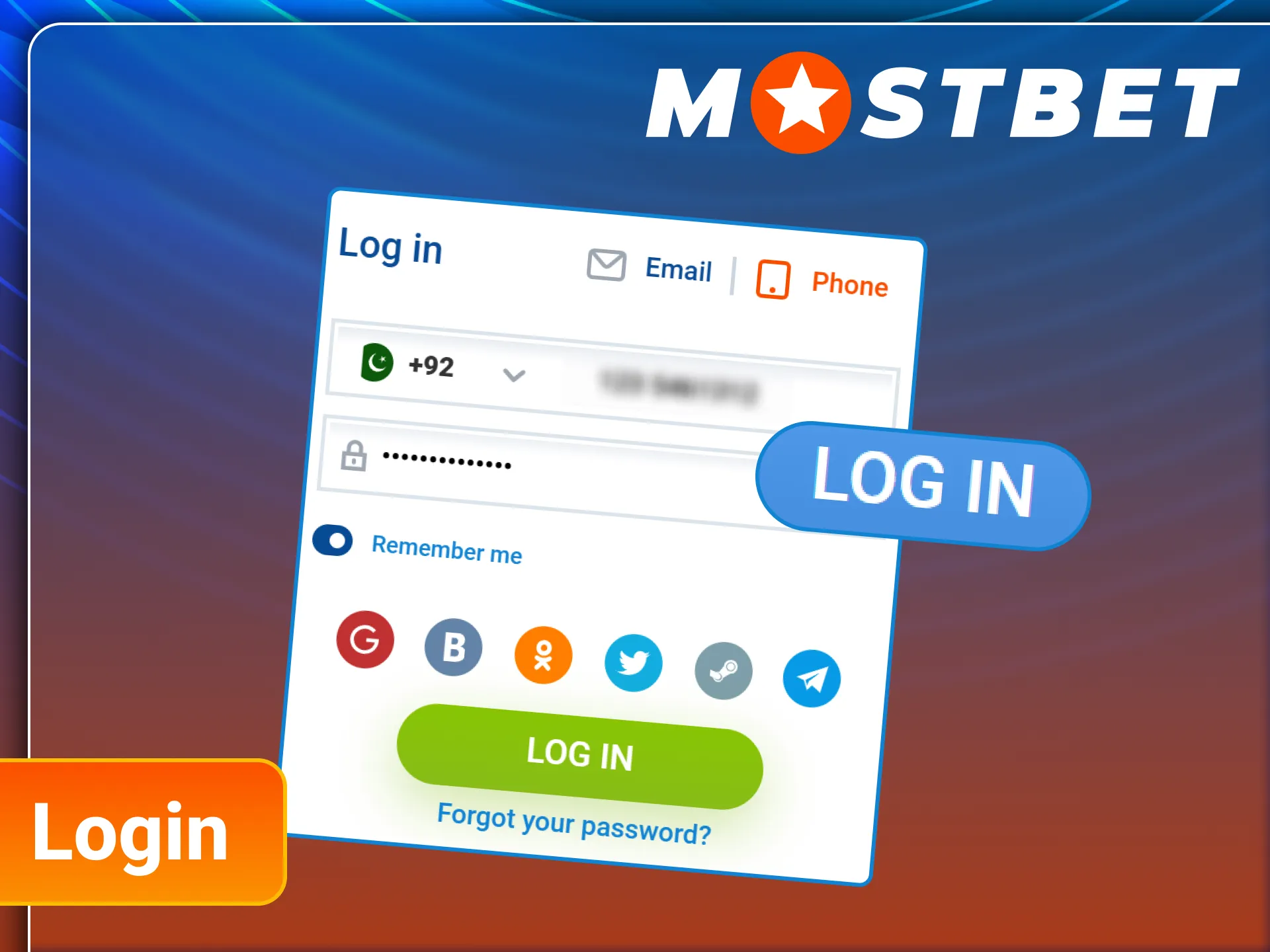 Log in to your profile on the official Mostbet gaming platform.