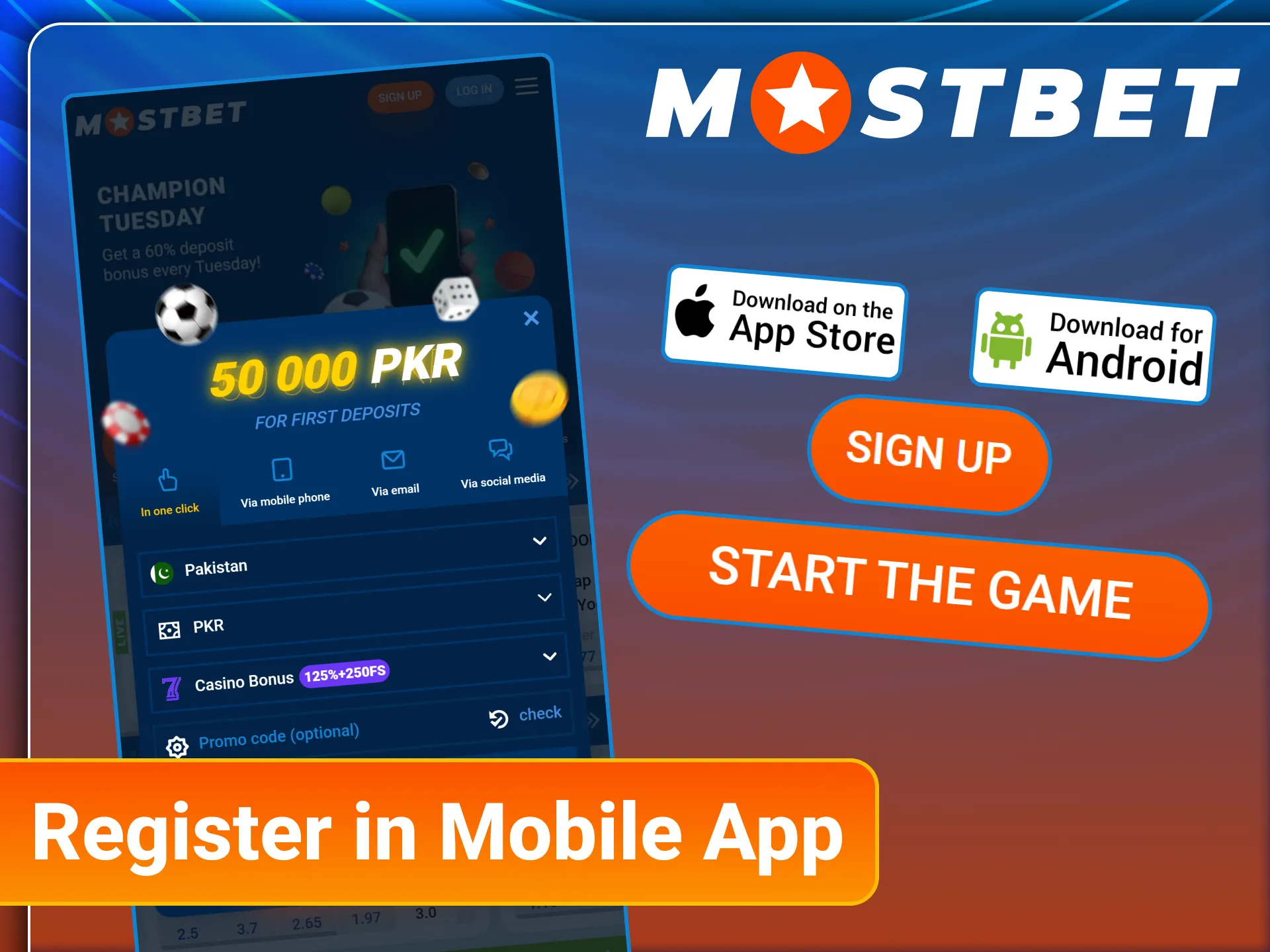 Register a new player profile within the official Mostbet app.