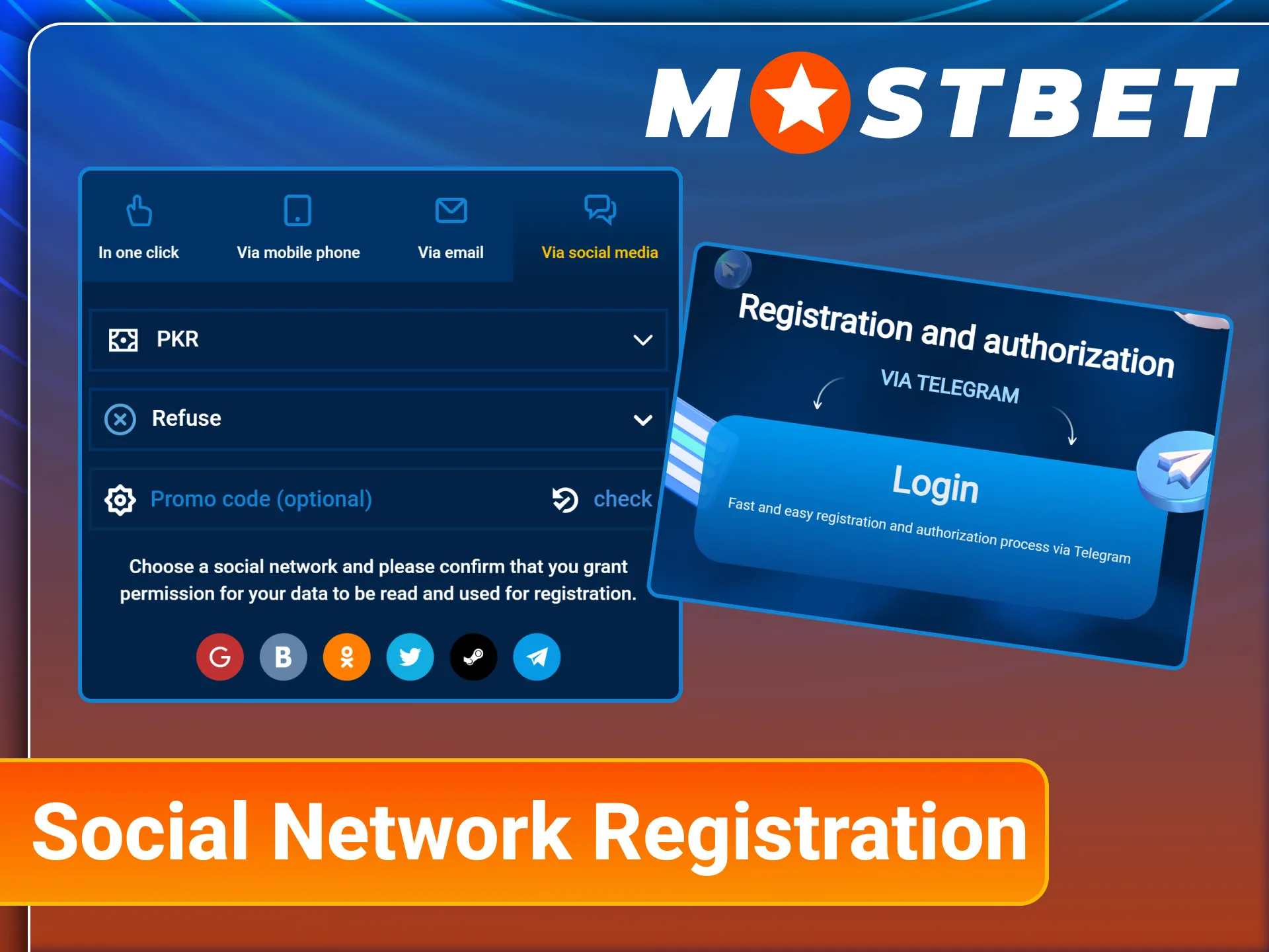 Sign up using social media on the official Mostbet platform.
