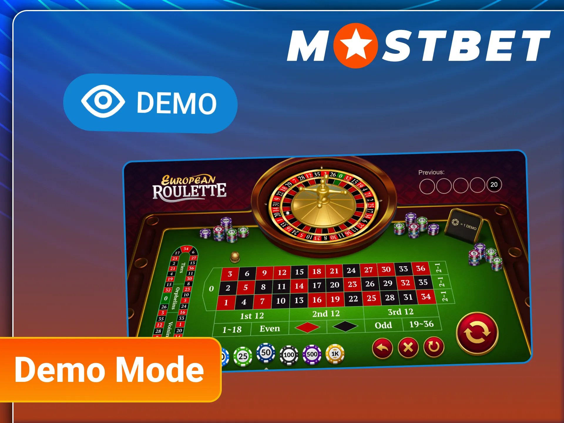 Start with the demo mode of Mostbet roulette games.
