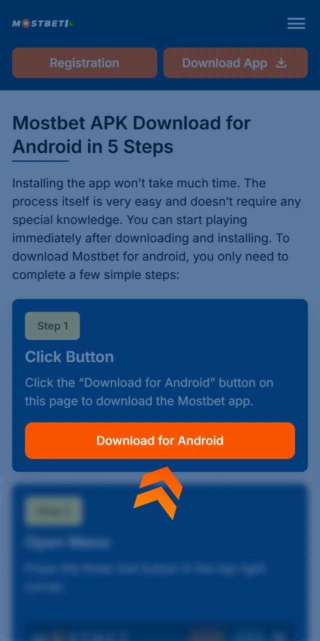 Click the Android download button on the Mostbet official site.