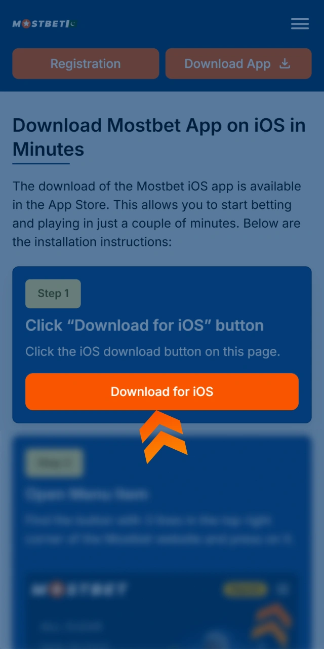 Click the iOS download button on the Mostbet official site.